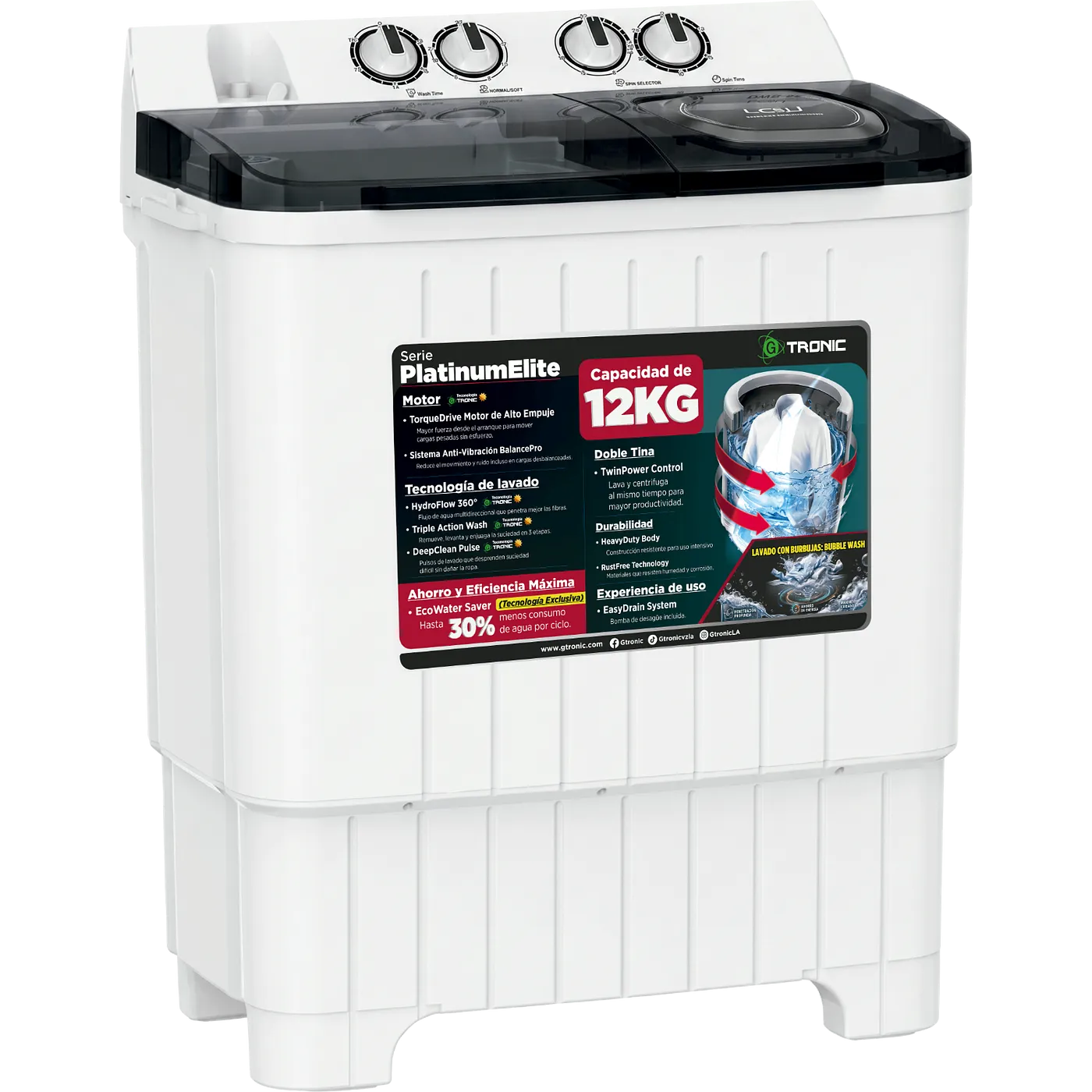 GTRONIC LAVADORA D.T PLAT ELITE WH 12KG