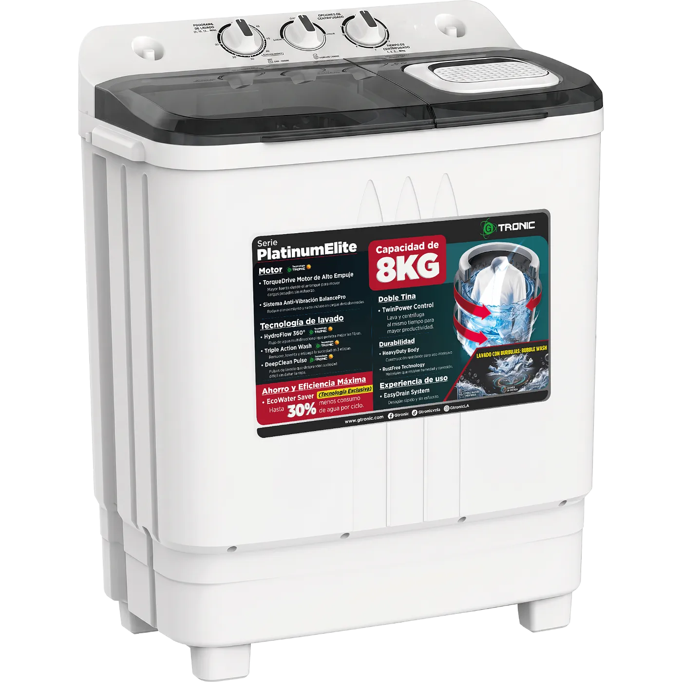 GTRONIC LAVADORA D.T PLAT ELITE WH 8KG